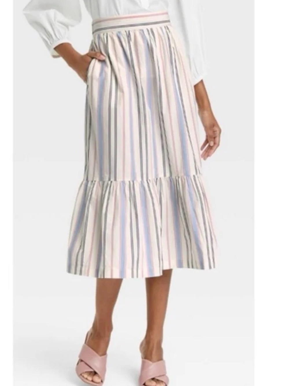 Striped Tier Midi Skirt in Pastel Multi